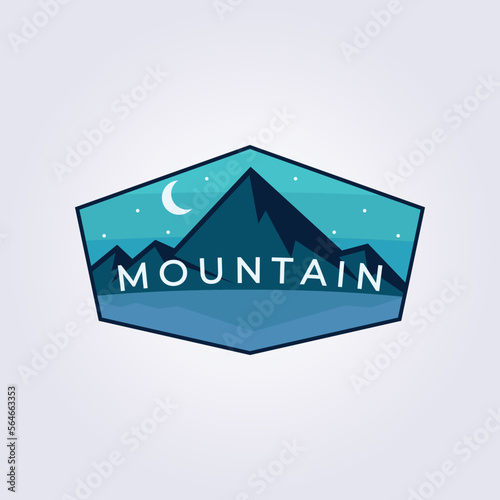 mountain river lake landscape logo badge vector illustration design