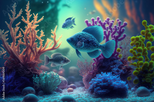 Colorful tropical fish swimming in ocean. Generative AI