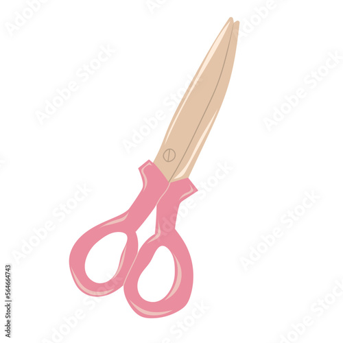 Closed scissors with pink handle isolated on a white background. Female hobby. Hand drawn vector illustration of knitting supplies, hobby items, leisure time concept