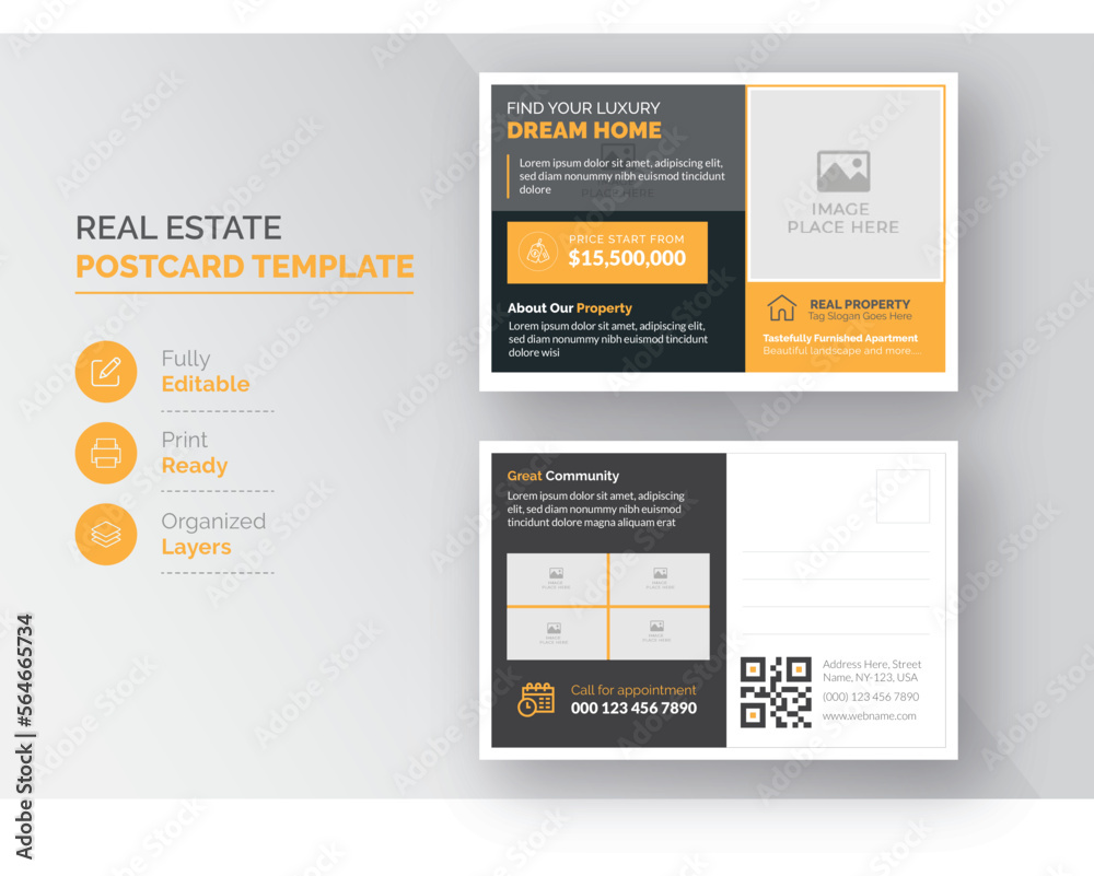 Postcard Template | Real Estate Postcard Template | Business Promotional Postcard for Corporate Advertisement | Easy to Edit