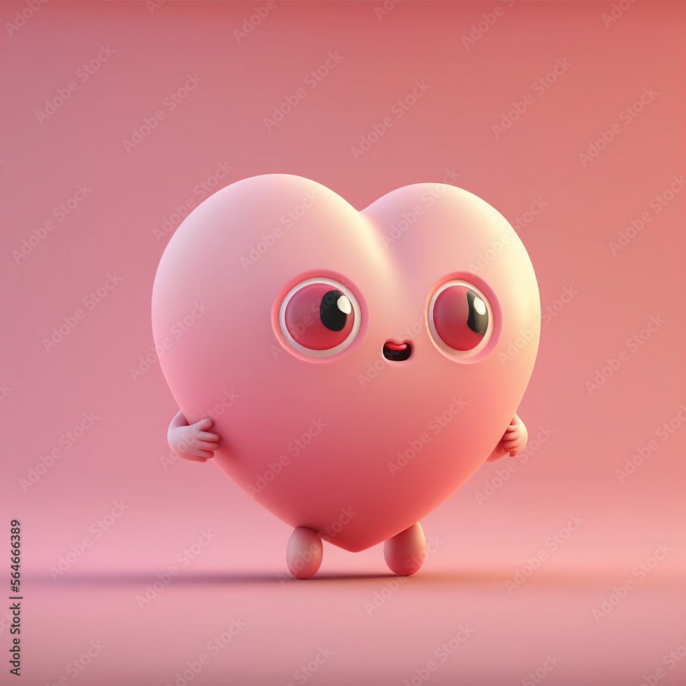 cute heart character on a pink background. Generative AI cute heart character on a pink background. Generative AI