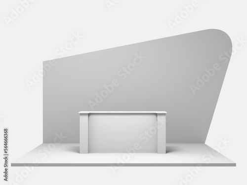 Display wall with counter for advertising or branding, Stage backdrop studio scene, 3D rendering	