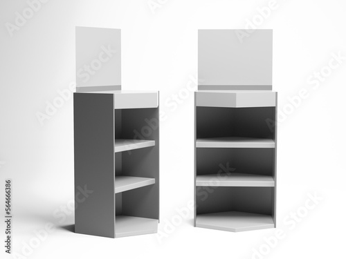 Supermarket POS POI Cardboard Floor Display Rack, Blank Empty Advertisement Stand Mock Up, 3D rendering	