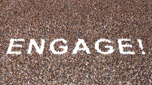Bilde på lerret Concept or conceptual large community of people forming the word ENGAGE! 3d illu