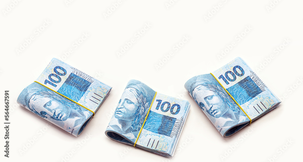 banknotes of 100 reais isolated, fortune, thousand reais in prize, raffle or big luck banknotes of 100 reais isolated, fortune, thousand reais in prize, raffle or big luck