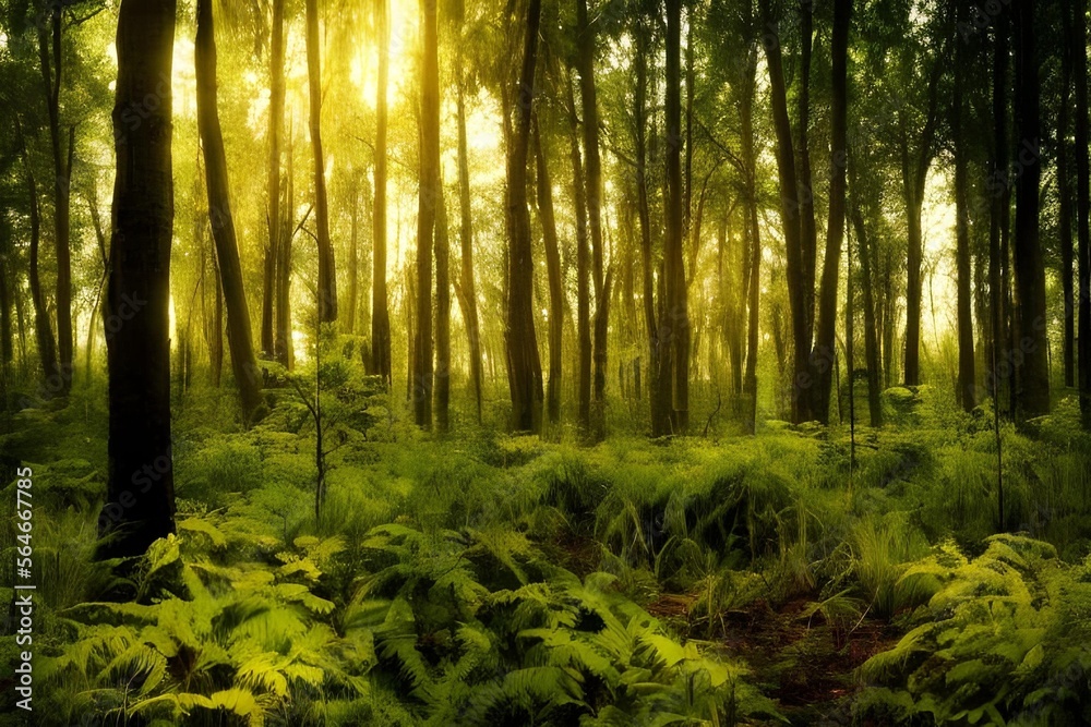 Obraz premium A sharp and beautiful image of a bunch of tall trees (a.i. generated)