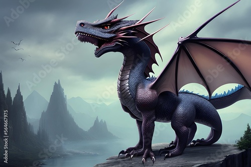 An image depicting a giant purple dragon (a.i. generated)