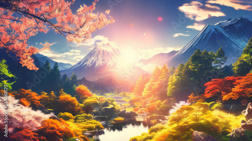 Japan, wabi sabi, a bright and foxy , illuminated by the shining sun