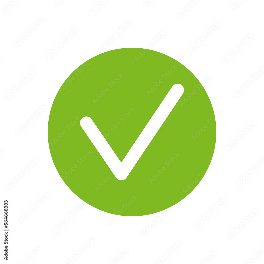 Green check mark icon. True sign in flat style. Yes, Approved, Accepted, Right, True. Vector illustration. Green check mark icon. True sign in flat style. Yes, Approved, Accepted, Right, True. Vector illustration.