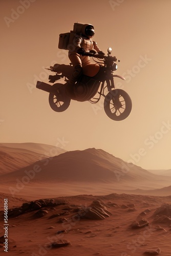 astronaut riding a motorcycle on mars - generative ai