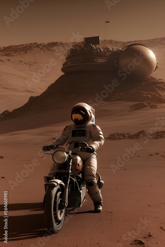 astronaut riding a motorcycle on mars - generative ai