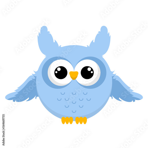 Cute blue owl sitting on a white background
