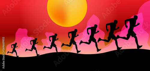 illustration athletes running in the late afternoon, sport gym