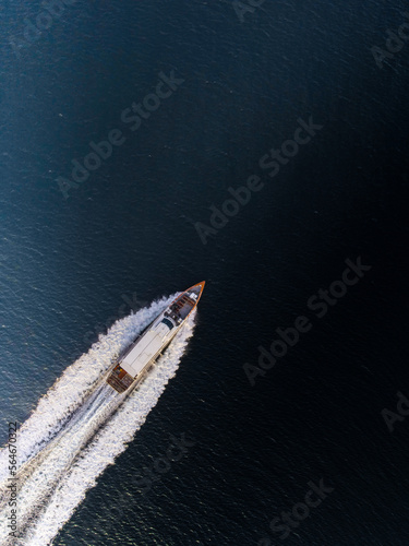 Rotnest Island Ferry underway from above on calm morning. © Drew Davies