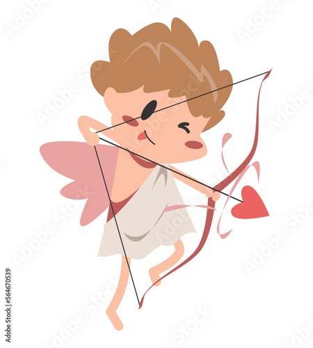 cupid with love arrow. cupid shooting arrow. cute cartoon character. isolated on white background. concept of love, romance, etc. for sticker, print, card, etc. vector illustration in flat style.