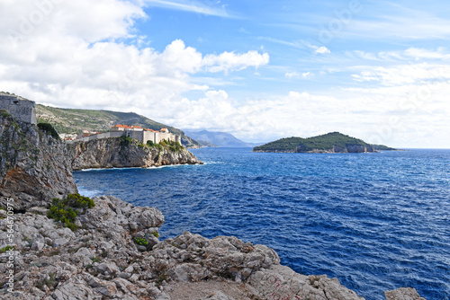 view to the island of Lokrum in the Adriatic Sea from the City of Dubrovnik, Croatia
