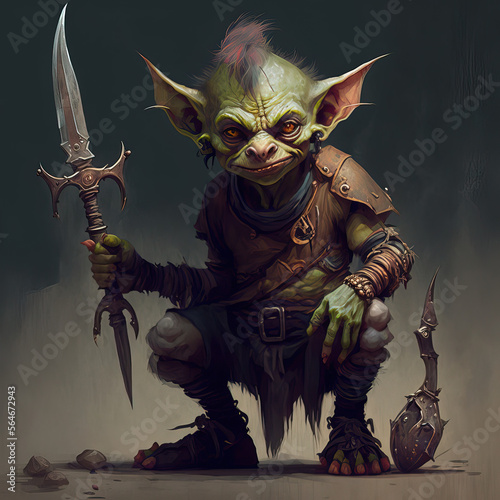 Scary warrior goblin or orc with dagger. Generative AI photo