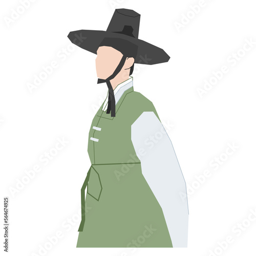 Man in hanbok - traditional korean clothes. Traditional Korean outfits. Korean folk clothing. Vector stock illustration isolated on white background