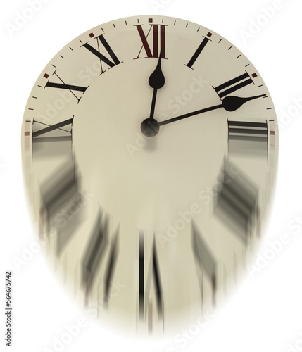 Time is slipping away clock face with bottom half blurred and falling downwards concept transparent png file