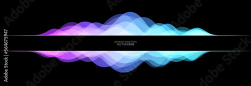 abstract sound wave equalizer colorful gradient purple blue isolated on black background with space for text banner. Vector illustration in concept of sound, voice, music