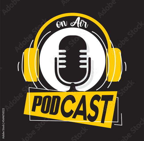 Podcast logo icon sound microphone earphone on live