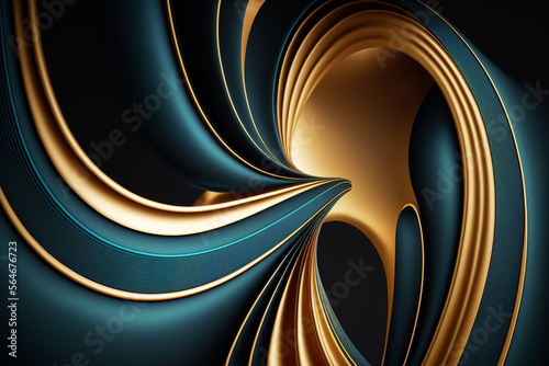 abstract minimalist curves lines blue and gold. Generative AI