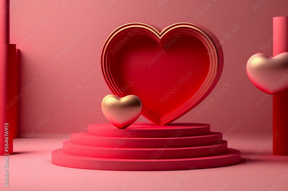 3d render of valentine's day background with heart and podium. Generative AI