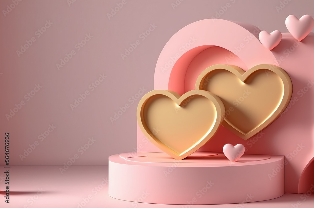 3d render of valentine's day background with heart and podium. Generative AI