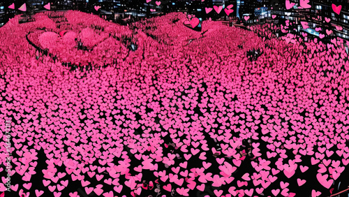 Surrealist of pink roses display on the field in the night city, digital generate AI.  