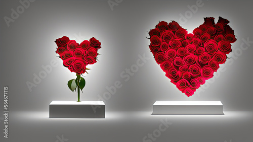 Surrealist roses with heart form display on white background for valentine, digital image generate AI.