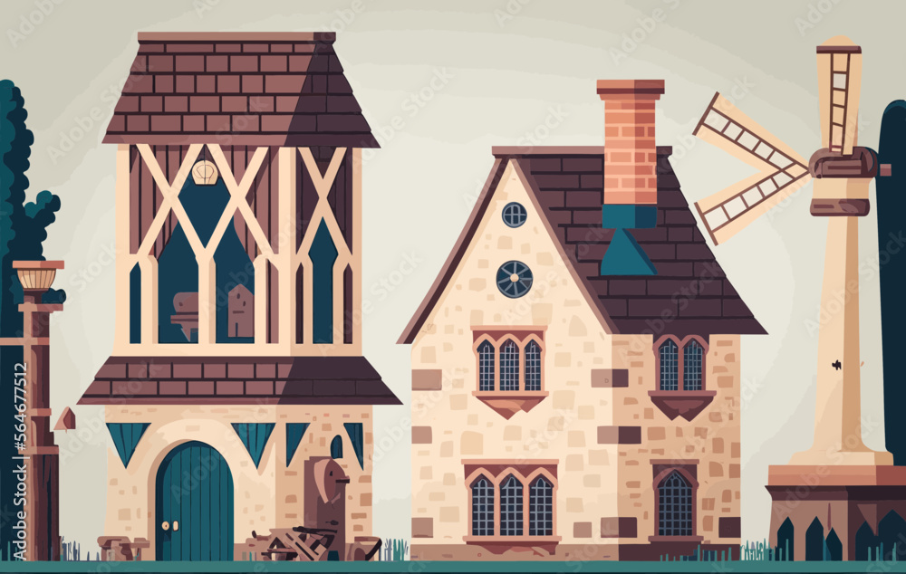 Vector Set Of Medieval Buildings Vector Set Of Medieval Buildings