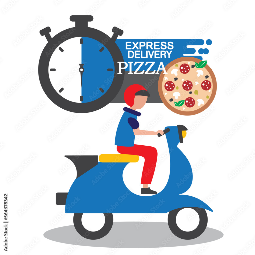Fast pizza delivery, delivery man vector Fast pizza delivery, delivery man vector