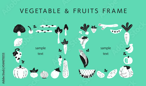 手描きの野菜と果物のフレームセット
