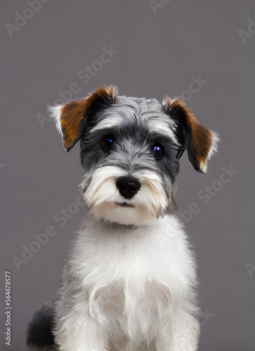 Miniature schnauzer on the street in the city. Generative AI