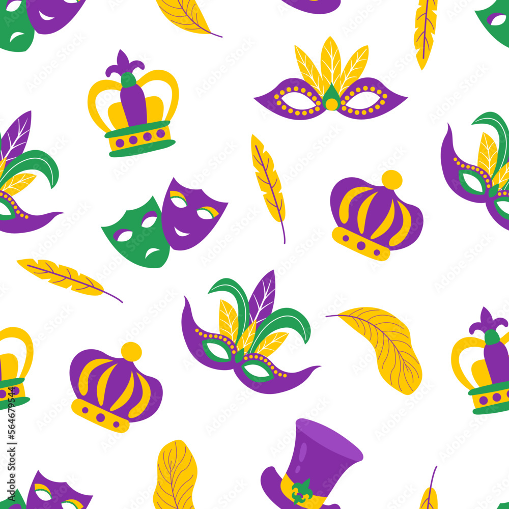 Seamless pattern Mardi Gras carnival. Design for fabric, textile, wallpaper, packaging.	
