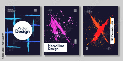 Art paint scratches. Set of posters. Vector illustration. Design for poster, banner, postcard or cover.