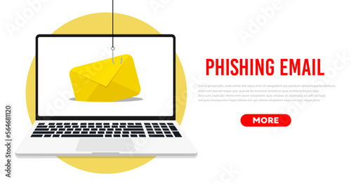 Fishing hook with email. Vector. Cyber protection.