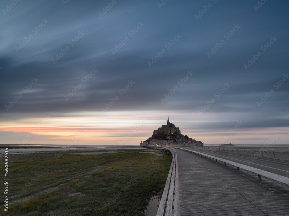 Cloudy sunset over le Mont Saint Michelle in Normandy