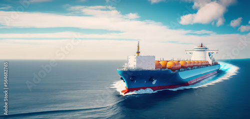 Banner Tanker Liquefied Natural Gas LNG in water sea. Concept export, import logistic shipping. Generation AI photo