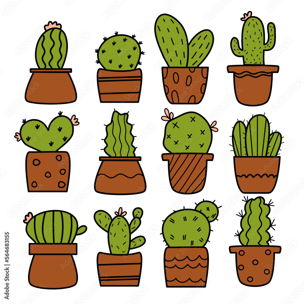 set of cute cactus elements. set of cute cactus elements.