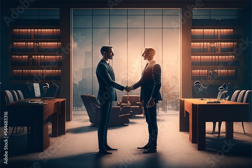 Businessman handshake for teamwork of business merger and acquisition. Generative Ai. photo