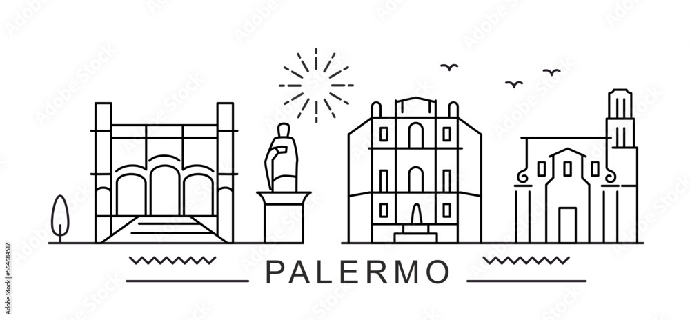 Palermo City Line View. Poster print minimal design. Italy