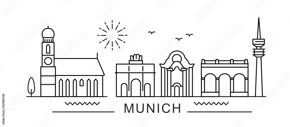 Obraz premium Munich City Line View. Poster print minimal design. Germany