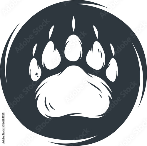 Emblem of wild life silhouette of grizzly bear footprint