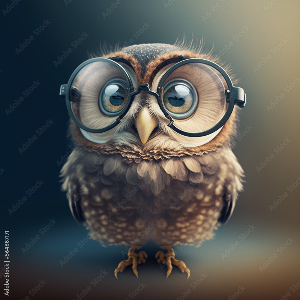 Fototapeta premium owl with glasses on a dark background in 3d