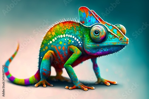 Cute Transforming Chameleon in Many Colors, Illustration Created with Generative AI