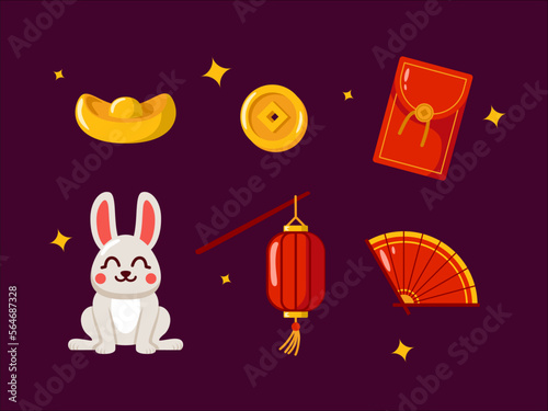 Flat Elements of Chinese New Year Vector Illustration Design.