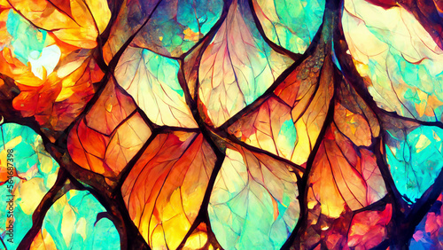 stained glass fractal colorful photo realistic illustration Generative AI Content by Midjourney