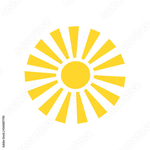 Simple yellow sun vector flat illustration with round shape middle, cute summer image for making cards, decor, vacation concept and holiday and summertime design for children