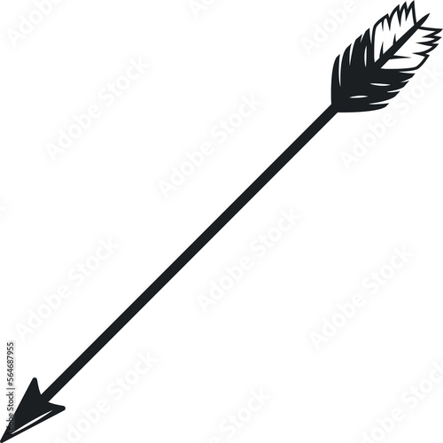 Monochrome arrow with plumage for nature sport and camping